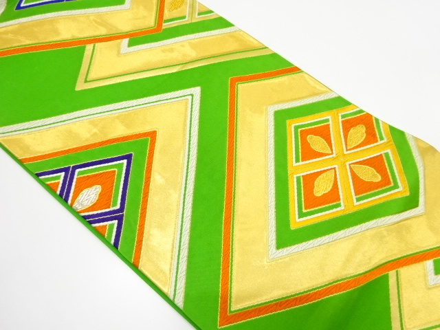 JAPANESE KIMONO / ANTIQUE FUKURO OBI / SILK / WOVEN RHOMBUS